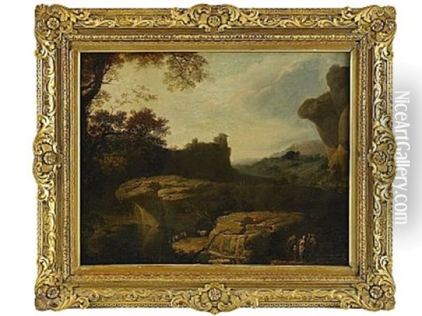 Berglandskap Med Figurer Oil Painting - Julius Caesar Ibbetson