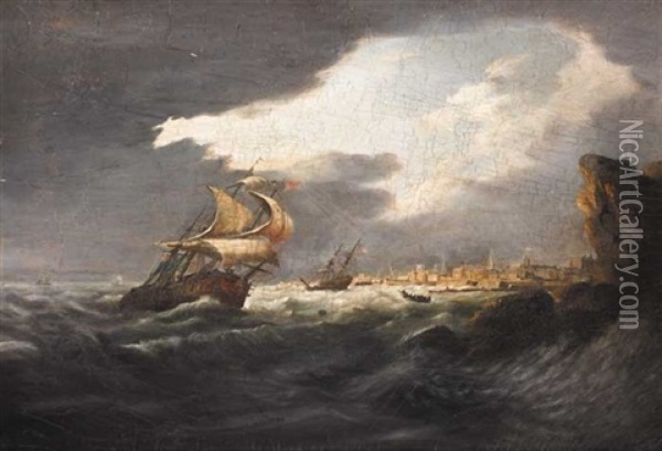 Shipping Off Shore With A Storm Approaching Oil Painting - William Sadler the Younger