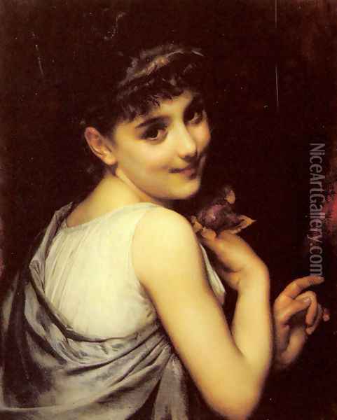 A Young Beauty Holding A Red Rose Oil Painting - Etienne Adolphe Piot