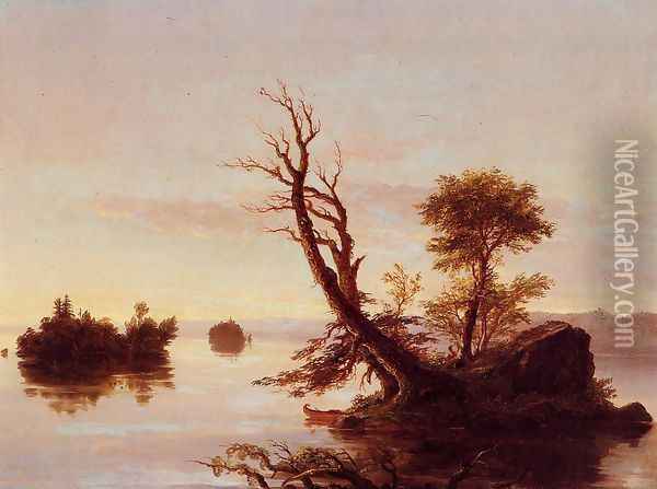 American Lake Scene, 1844 Oil Painting - Thomas Cole