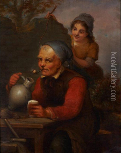 Teasing The Countryman Drinking Ale Oil Painting - Alexandre Seon