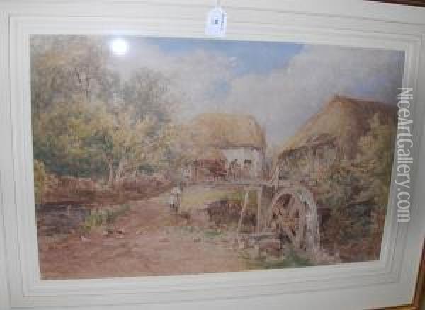 A Cornish Farmyard, Signed, Watercolour Oil Painting - James George Philp
