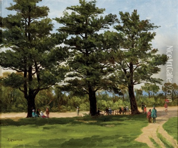Under The Trees Kings Park Oil Painting - James Ashton
