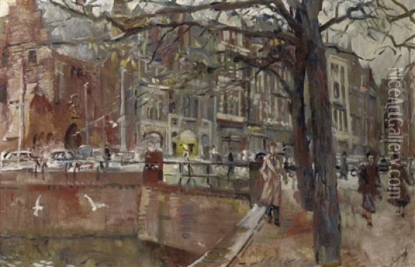 A Busy Day At De Plaats, With The Gevangenpoort On The Left, The Hague Oil Painting - Erasmus Bernhard Van Dulmen Krumpelman