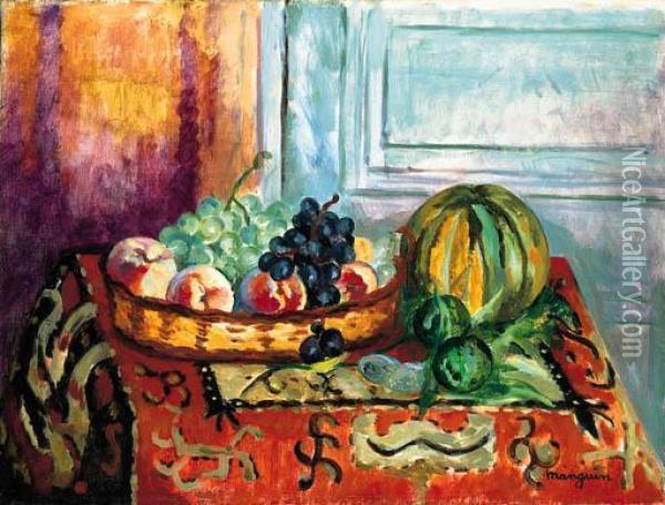 Melon, Peches Et Corbeille Oil Painting - Henri Charles Manguin