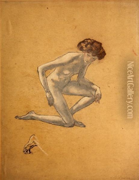 Study Of A Nude Female Figure Oil Painting - Arthur Bowen Davies