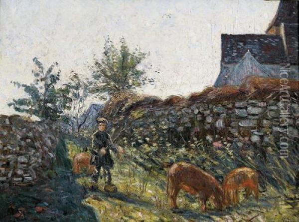 Sonnige Dorfpartie Mit Jungem Schweinehirt Oil Painting - Emile-Othon Friesz