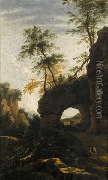An Italianate Landscape (+ A Coastal Landscape; Pair) Oil Painting - Willem Van Bemmel