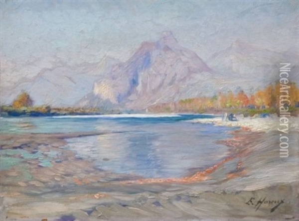 Vue Du Neron Depuis La Plaine Du Drac Oil Painting - Ernest Victor Hareux