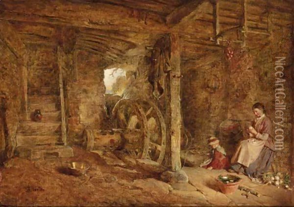 Interior Of Ruined Mill Near Chippenham Oil Painting - Alfred Provis