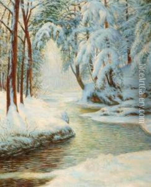 Snowy Stream In Winter Light Oil Painting - Walter Launt Palmer