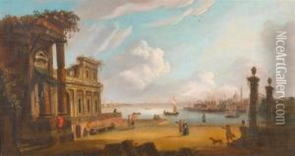 Mediterranean Harbour Scene. Oil Painting - Thomas Patch