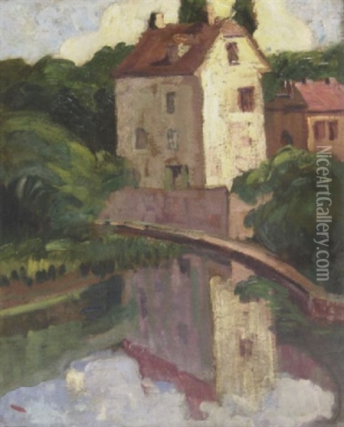 Mill And Millpond, Crecy-en-brie, France Oil Painting - Emily Carr