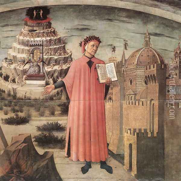 Dante Illuminating Florence With His Poem (detail) Oil Painting - Domenico Di Michelino