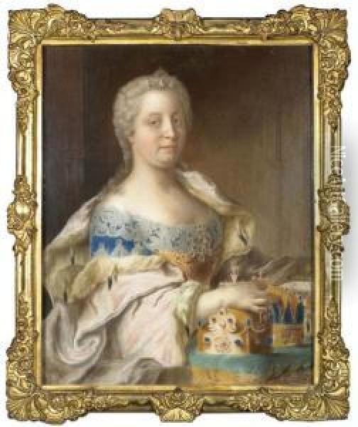 Portrait Der Kaiserin Maria Theresia Im Staatsornat. Oil Painting - Etienne Liotard