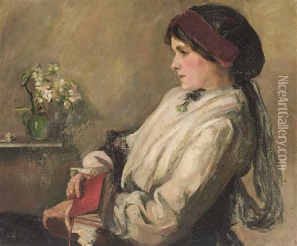 Portrait Of A Lady In An Interior Oil Painting - Harriet Weldon