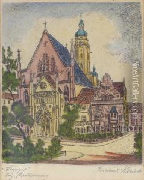 Leipzig, Blick Auf Die Thomaskirche Oil Painting - Karl Friedrich Schick
