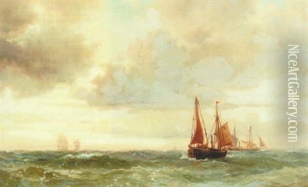 Trawlere Pa Havet Oil Painting - Vilhelm Melbye