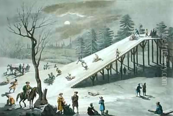 Snow slide in a Russian public park Oil Painting - Angelo Biasioli