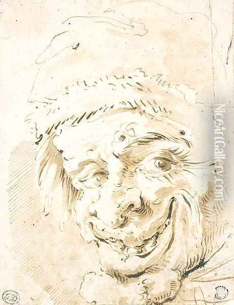A grotesque head in a cap Oil Painting - Marco Ricci