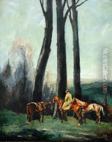 Ryttare Vid Skogsbryn Oil Painting - Andre Mare