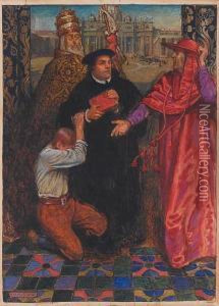 The Ballad Of Luther, The Pope, The Cardinaland A Husbandsman Oil Painting - John Byam Liston Shaw