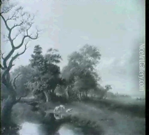 Landschaft Mit Kuhen Oil Painting - Johannes Hermanus Barend Koekkoek