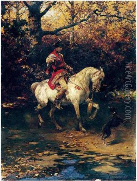 Prince Lubomirski On Horseback Oil Painting - Alfred Wierusz-Kowalski