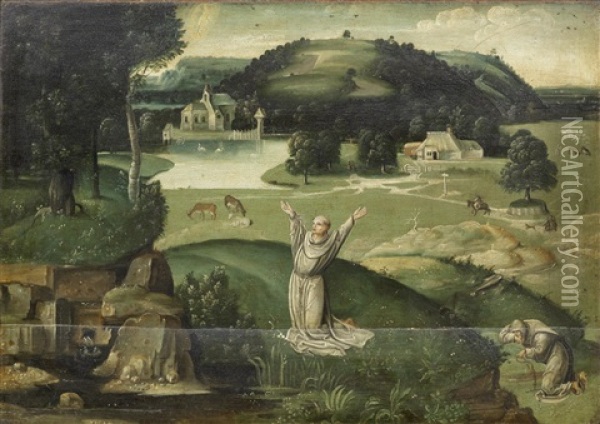 Two Hermit Monks In A Landscape Oil Painting - Cornelis Massys