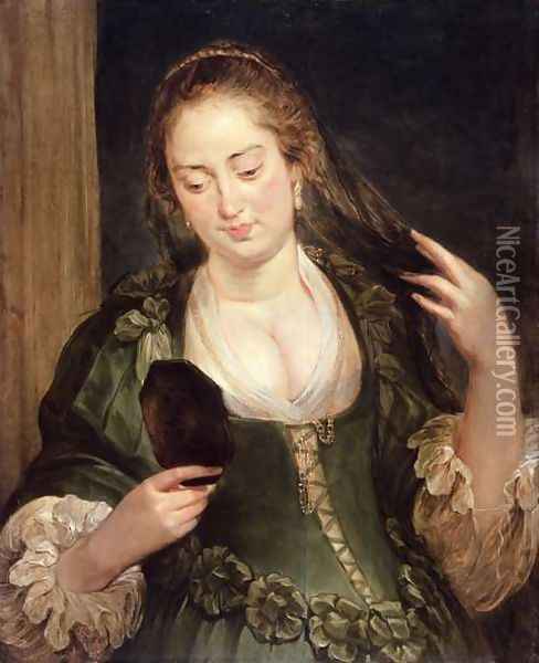 Girl with Mirror Oil Painting - (follower of) Rubens, Peter Paul