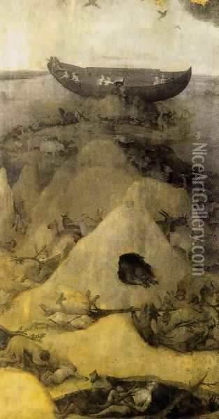 Noah's Ark on Mount Ararat (obverse) 1500-04 Oil Painting - Hieronymous Bosch
