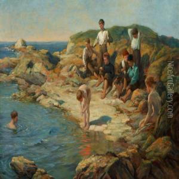 Boys On The Beach Oil Painting - William Pratt