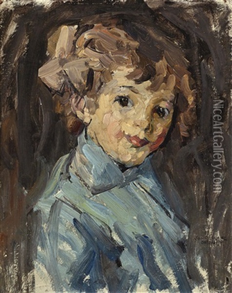 Portrait Of A Young Girl In Blue Oil Painting - Joseph Raphael