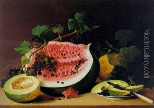 Still Life With Watermelon Oil Painting - James Peale Sr.