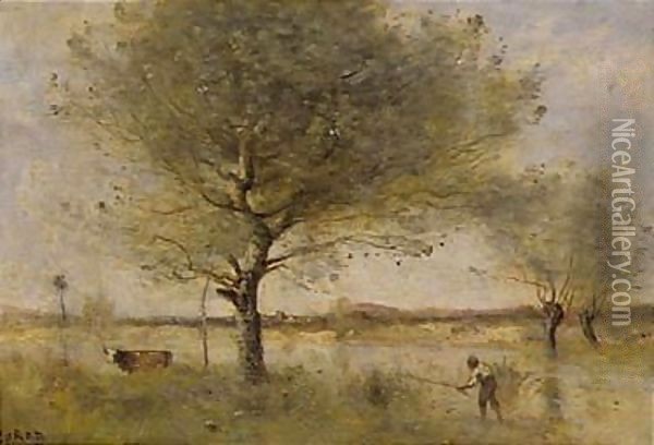 L'Etang Au Gros Arbre Oil Painting - Jean-Baptiste-Camille Corot