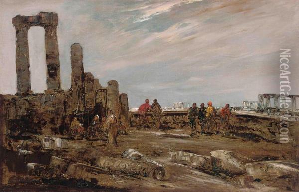 Arabs Amongst The Ruins Oil Painting - Jacques-Edouard Dufeu