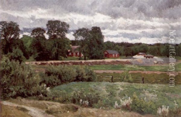 Landskap Med Hus - Sensommar Oil Painting - Olof Arborelius