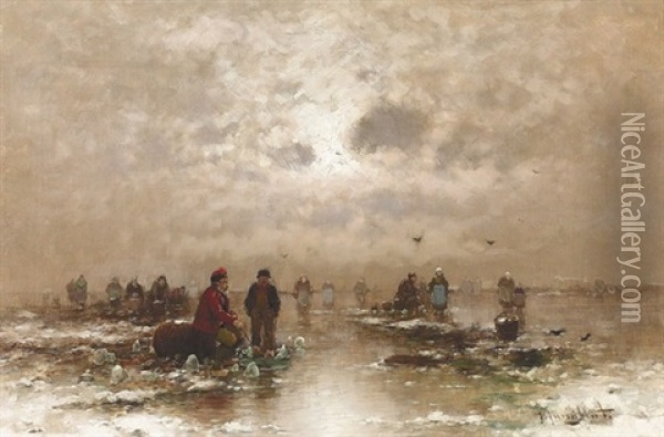 Fischer Auf Dem Eis Oil Painting - Johann Jungblut