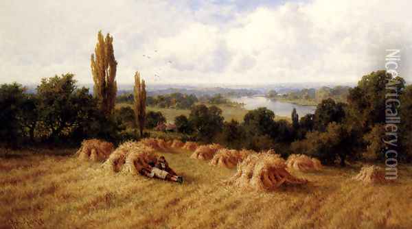 A Corn Field, Chertsey-On-Thames, Surrey Oil Painting - Henry Hillier Parker