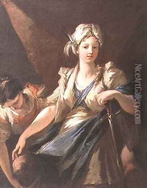 Judith and her Maidservant with the Head of Holofernes, c.1710 Oil Painting - Giovanni Antonio Pellegrini