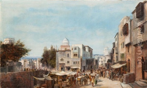 Vue Presumee D'un Marche Dans La Vieille Ville D'alexandrie Oil Painting - Henry Eugene Delacroix