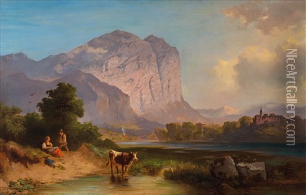 Martinswand Bei Innsbruck Mit Burg Martinsbuhel Oil Painting - Leopold Heinrich Voescher