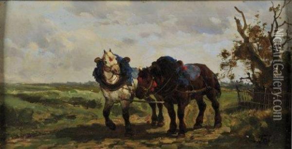 Percherons Harnaches Oil Painting - Theodore Fort