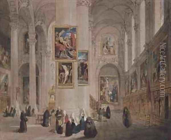 Interior of a church at St Rombaut Malines Oil Painting - John Scarlett Davis