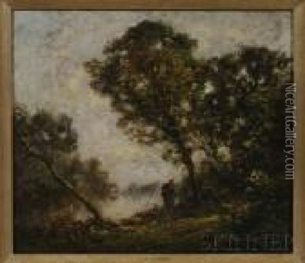 Figures By A Pond Oil Painting - Jean-Baptiste-Camille Corot