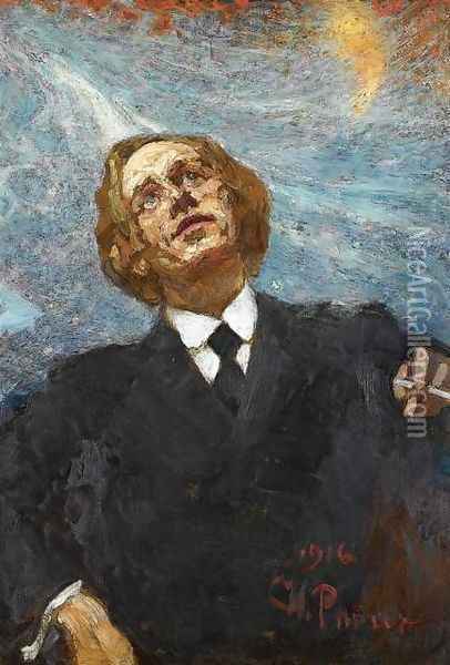 Poet-futurist (portrait of Vladimir Vladimirovich Mayakovsky) Oil Painting - Ilya Efimovich Efimovich Repin
