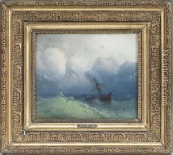 A Ship Caught In The Storm Oil Painting - Ivan Konstantinovich Aivazovsky