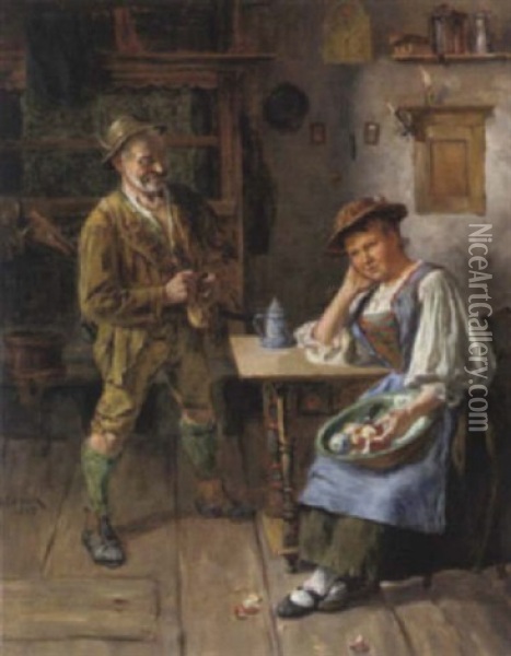 Besuch Des Jagers Oil Painting - Alfred Jirasek