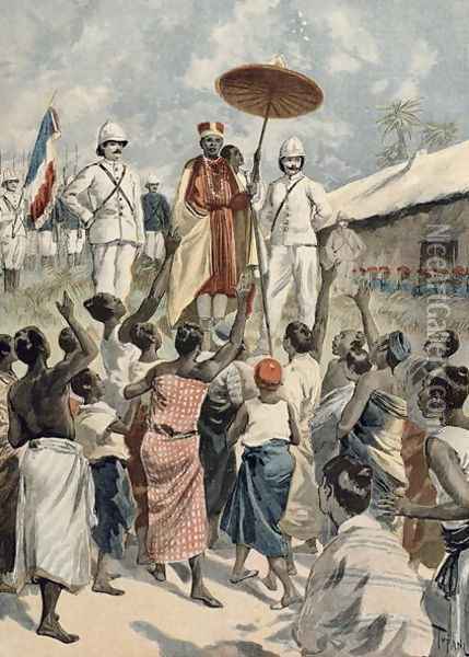 Proclamation of the New King of Dahomey, from Le Petit Journal, 19th February 1894 Oil Painting - Oswaldo Tofani