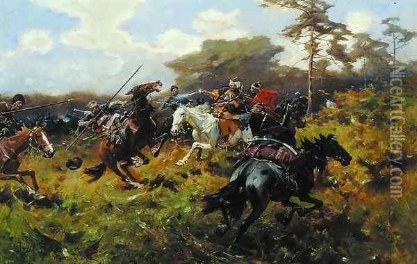 Battle against Tatars Oil Painting - Josef von Brandt